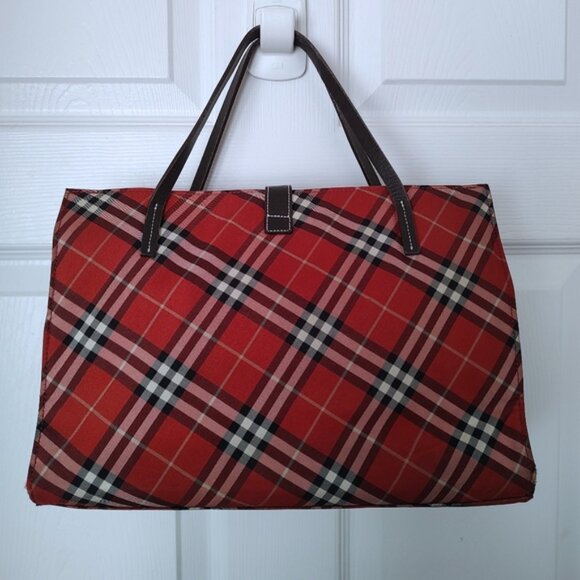 Burberry Red Plaid Tote Bag - Picture 4 of 11